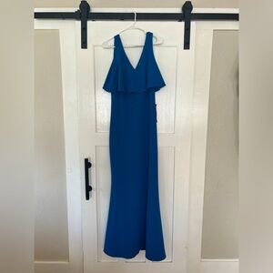 Badgley Mischka Popover Sillouhette Gown in Mediterranean Blue | Size 8
